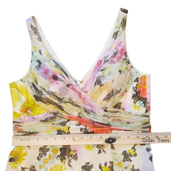 RICKIE FREEMAN for TERI JON Floral Cotton Dress Sz 10 has a lining flaw - Picture 3 of 13